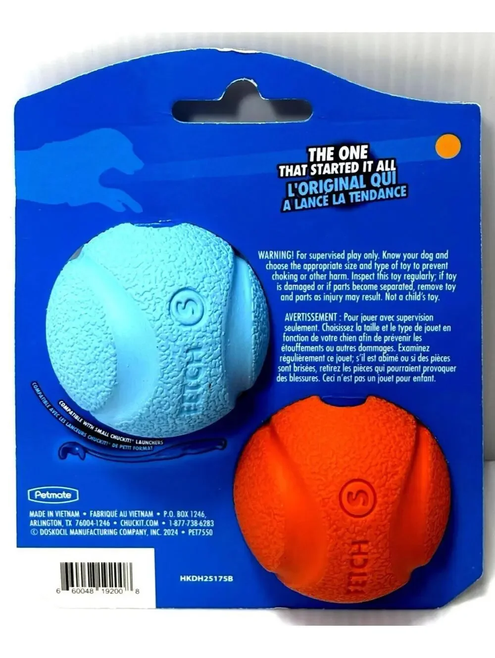 Chuckit Fetch Balls 2pk Small Orange Blue Durable Dog Toy Rubber Fetch Play NEW